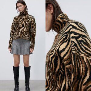 Zara Animal Print Wool Blend Sweater size XL
